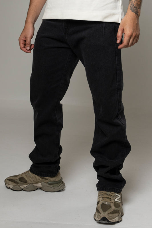 Pantalón Recto Con Pinza En Indigo black